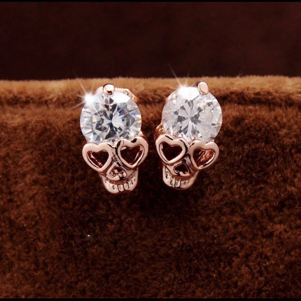 Crystal Skull Hollowed Heart Eyes Stud Earrings
